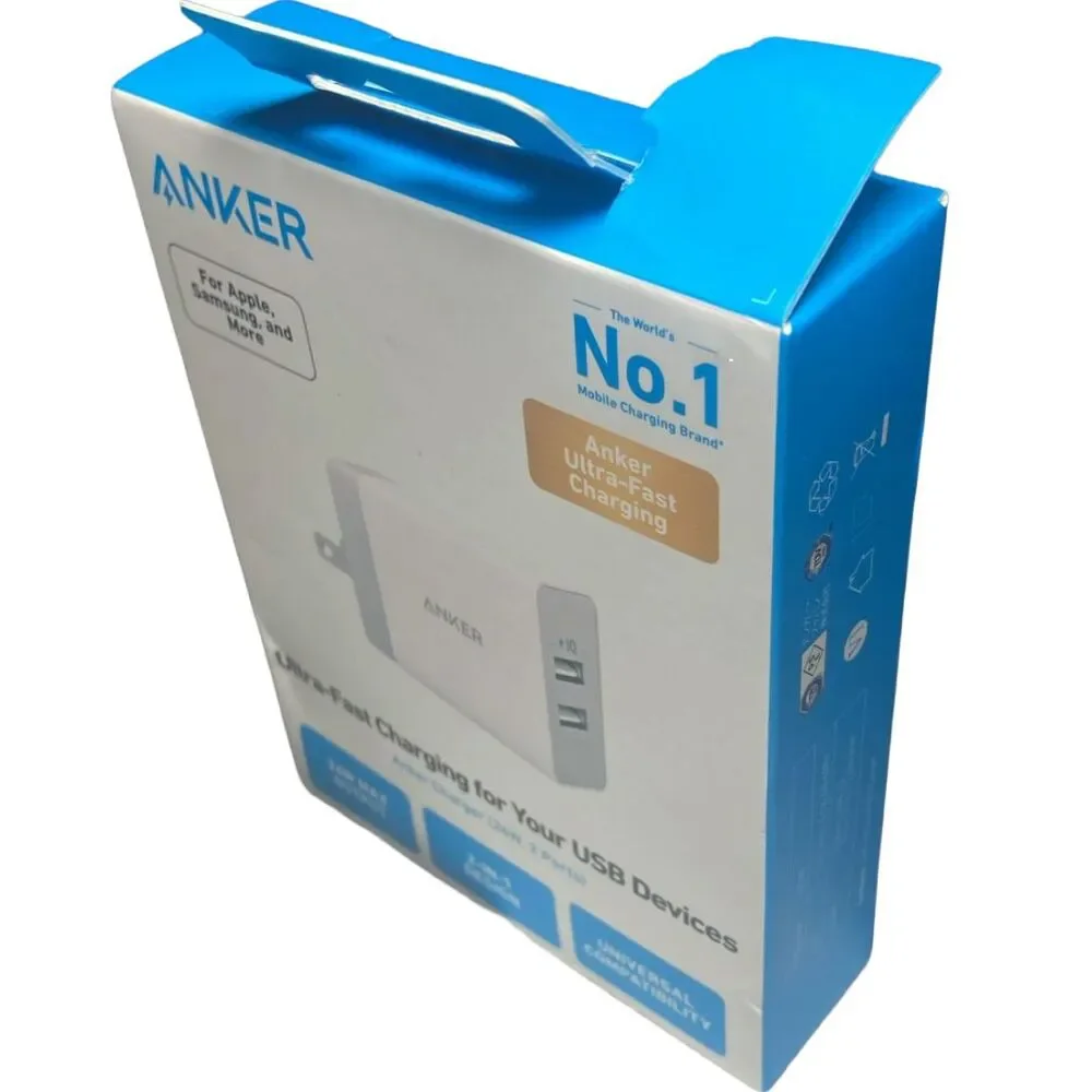 Anker PowerPort 2 Dual USB Wall Charger 24W Fast Charge iPhone Samsung NEW PKG W